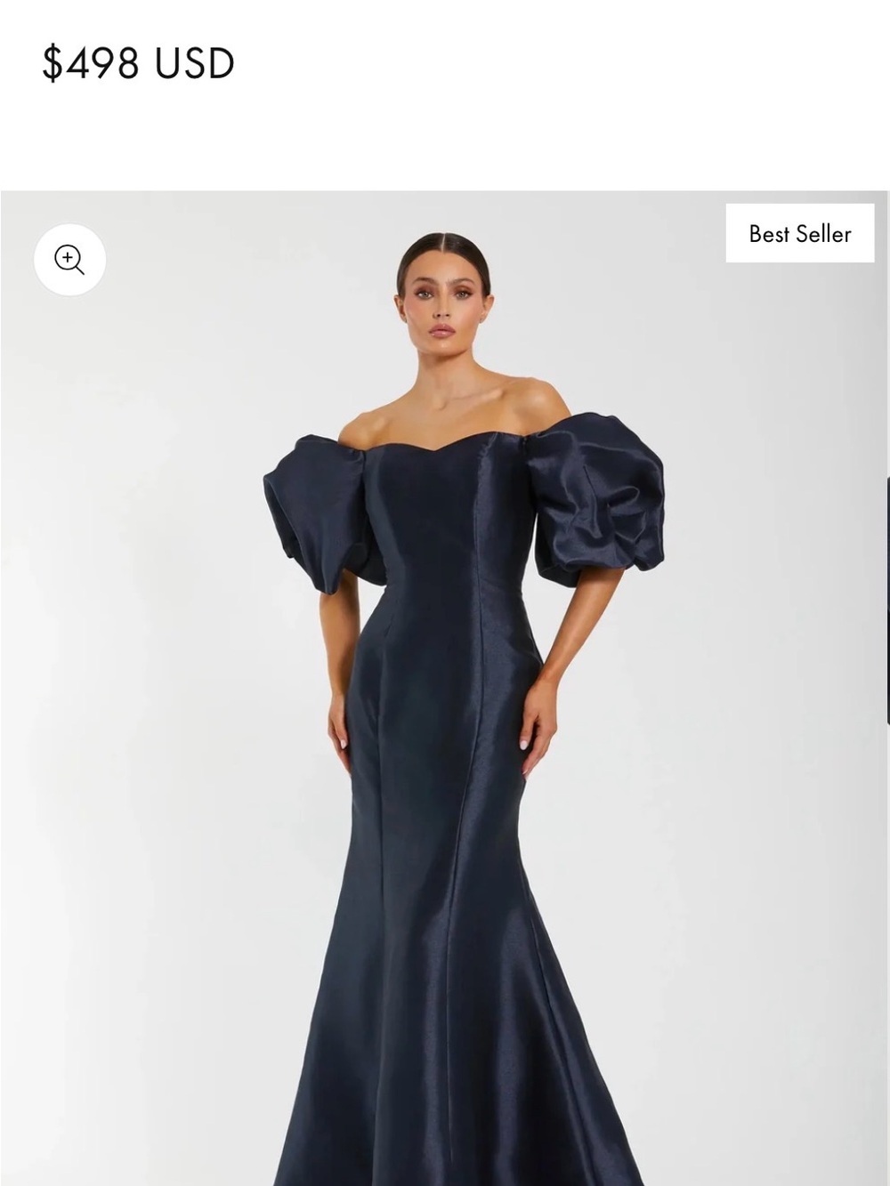 Mac Duggal Navy Off-the-Shoulder Puff-Sleeve Mermaid Gown
